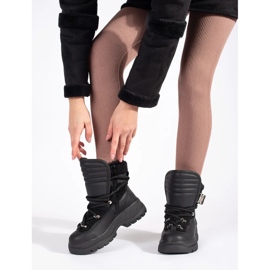 Seastar Botas de neve femininas negras com pele e sola grossa preto 2