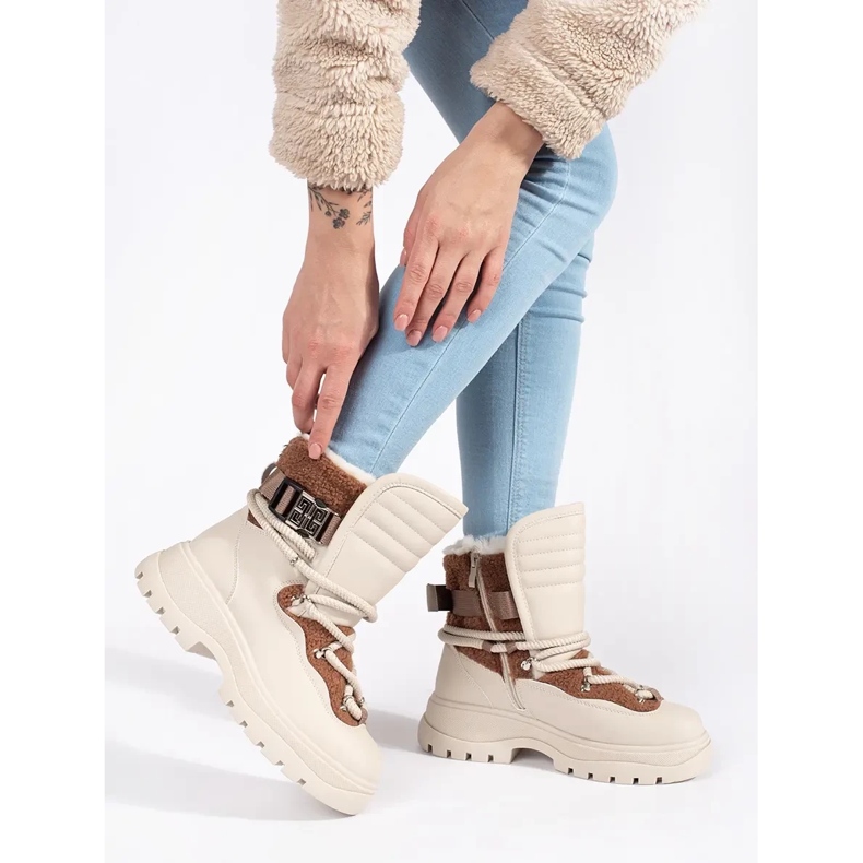 Seastar Botas de neve femininas bege com pele e sola grossa 1 Seastar Botas de neve femininas bege com pele e sola grossa 1