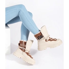 Seastar Botas de neve femininas bege com pele e sola grossa 2