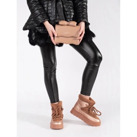 Botas de neve femininas marrons com atacadores e sola grossa marrom 1