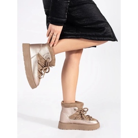 Botas de neve femininas bege com atacadores e sola grossa 1