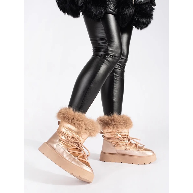 Botas femininas de neve douradas com pele e sola grossa dourado 1