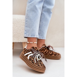 Tênis femininos com estampa de leopardo na plataforma com decorações marrons marrom 2