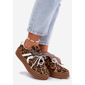 Tênis femininos com estampa de leopardo na plataforma com decorações marrons marrom 1