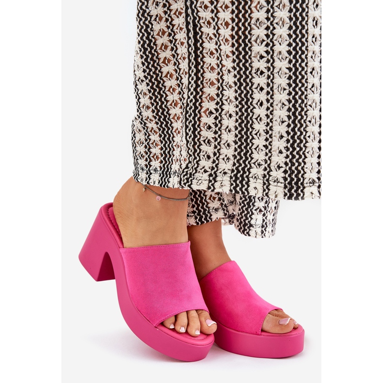 Chinelos femininos no pilar e plataforma fúcsia rosa 1