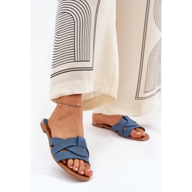 Flips de mulheres planas com listras de jeans entrelavadas azul 2
