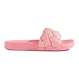 Chinelos de tecido com cristais rosa 2