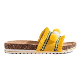 Chinelos da moda com pompons amarelo 1