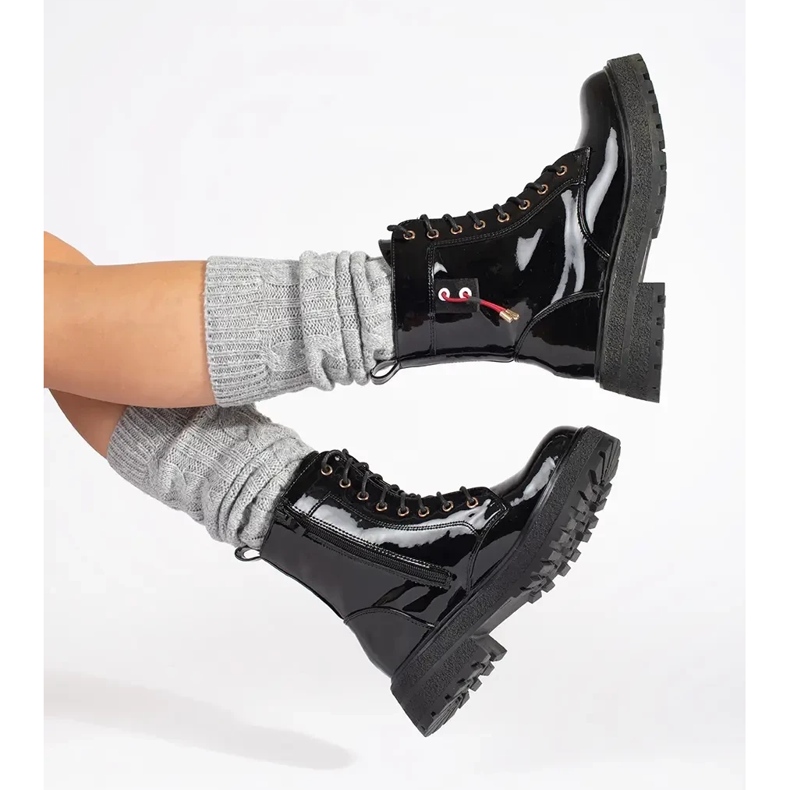 Botas Lacadas Lace-Up preto 2