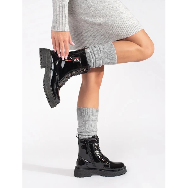 Botas Lacadas Lace-Up preto 1