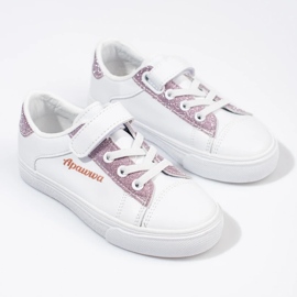 Tênis infantil branco com glitter rosa 2 Tênis infantil branco com glitter rosa 2