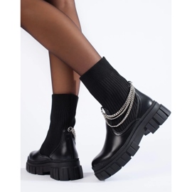 Botas de trabalho femininas negras com meias preto 2