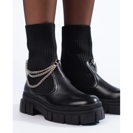 Botas de trabalho femininas negras com meias preto 1