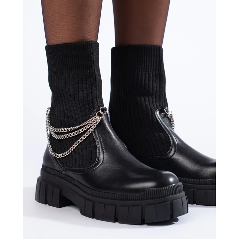 Botas de trabalho femininas negras com meias preto 1