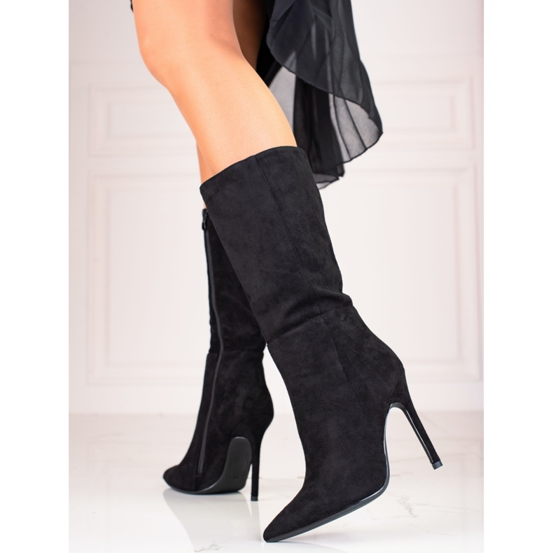 Botas femininas pretas de salto alto preto 2