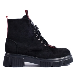 Botins femininos de camurça clara com atacadores preto 2