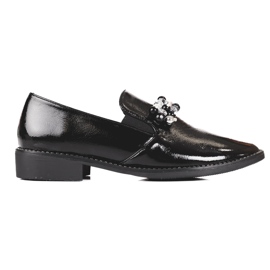 Senhores de couro envernizado feminino com decoração, preto 1