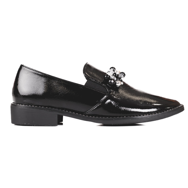 Senhores de couro envernizado feminino com decoração, preto 1