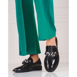 Senhores de couro envernizado feminino com decoração, preto 2