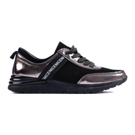 Calçado desportivo cinzento em pele natural preto 1