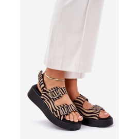 Sandálias femininas na plataforma e cunhas com fivelas bege-preto zebra 1