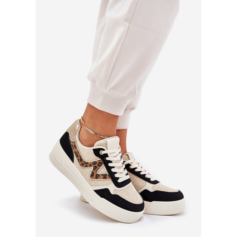Sapatos esportivos femininos na plataforma estampa de leopardo preto 1