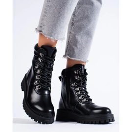 Botins femininos pretos com cadarço 1