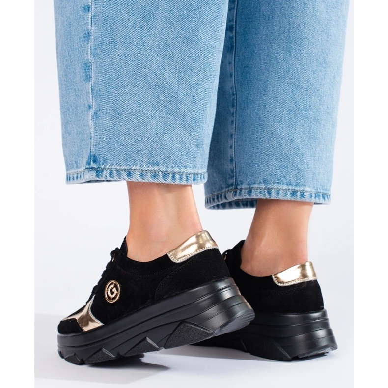 Tênis de couro feminino confortável preto 1