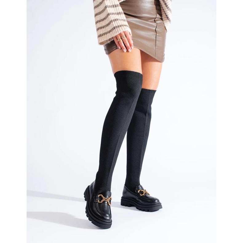 Botas femininas pretas com parte superior flexível preto 1