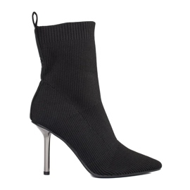 Botins femininos justos com salto alto preto 1