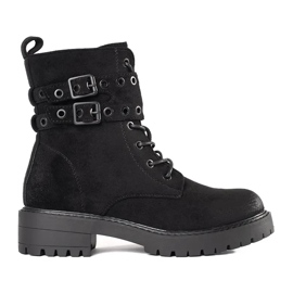 Botins com atacadores e fivelas preto 1