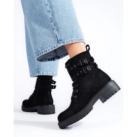 Botins com atacadores e fivelas preto 2