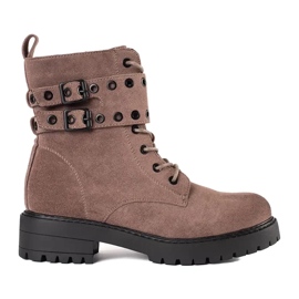 Botins com atacadores e fivelas castanho 1