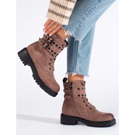 Botins com atacadores e fivelas castanho 2