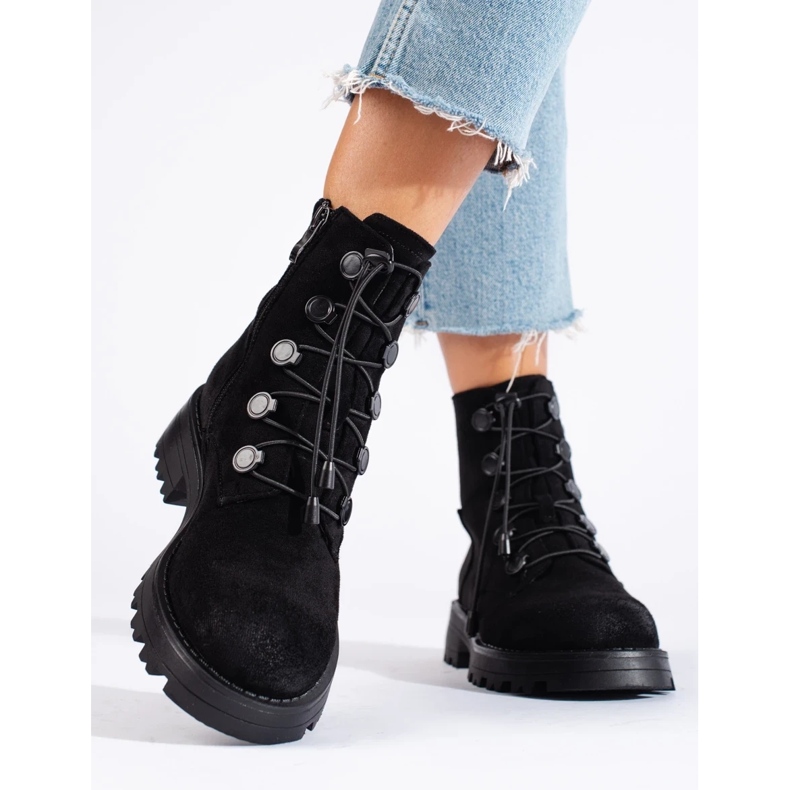 Botins femininos de camurça preta preto 2