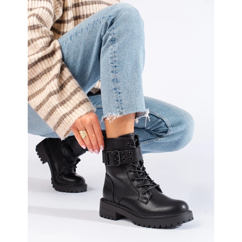 Sacolas femininas com atacadores em couro ecológico preto 2