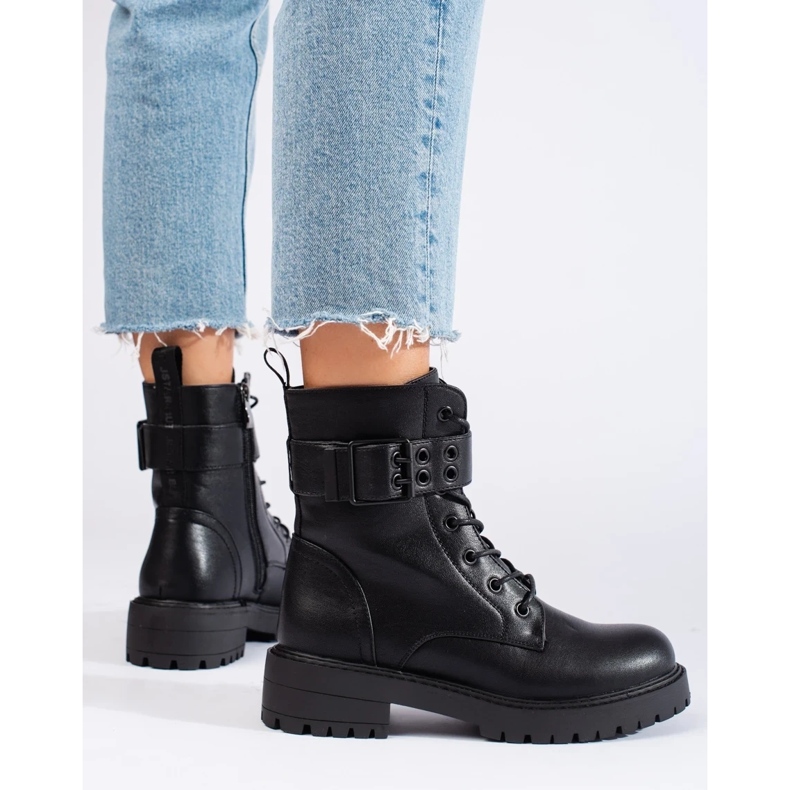 Sacolas femininas com atacadores em couro ecológico preto 1