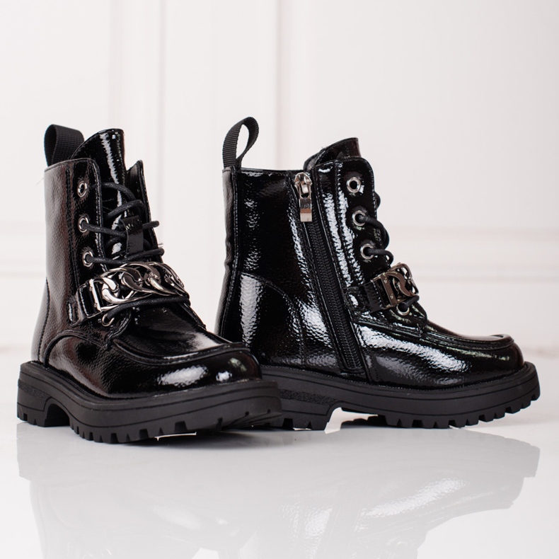 Botas pretas com atacadores para meninas preto 2