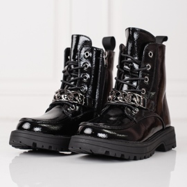 Botas de menina pretas com atacadores preto 2
