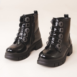Botins pretos de menina com atacadores e decorações 2 Botins pretos de menina com atacadores e decorações 2