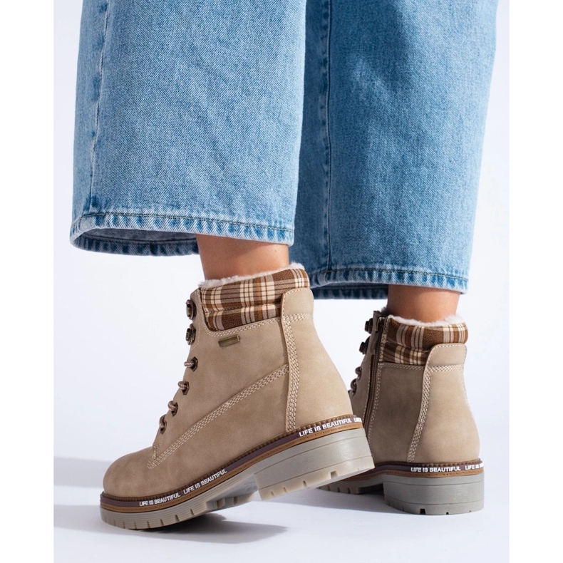 Botas de caminhada Shelovet bege femininas feitas de couro ecológico marrom 1