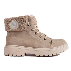 Botas de caminhada de mulher com pele de carneiro bege 2