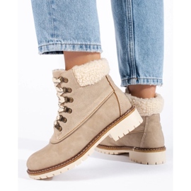 Botas de caminhada de mulher com pele de carneiro marrom 1