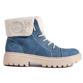 Botas de caminhada de mulher com pele de carneiro azul 2