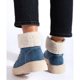 Botas de caminhada de mulher com pele de carneiro azul 1