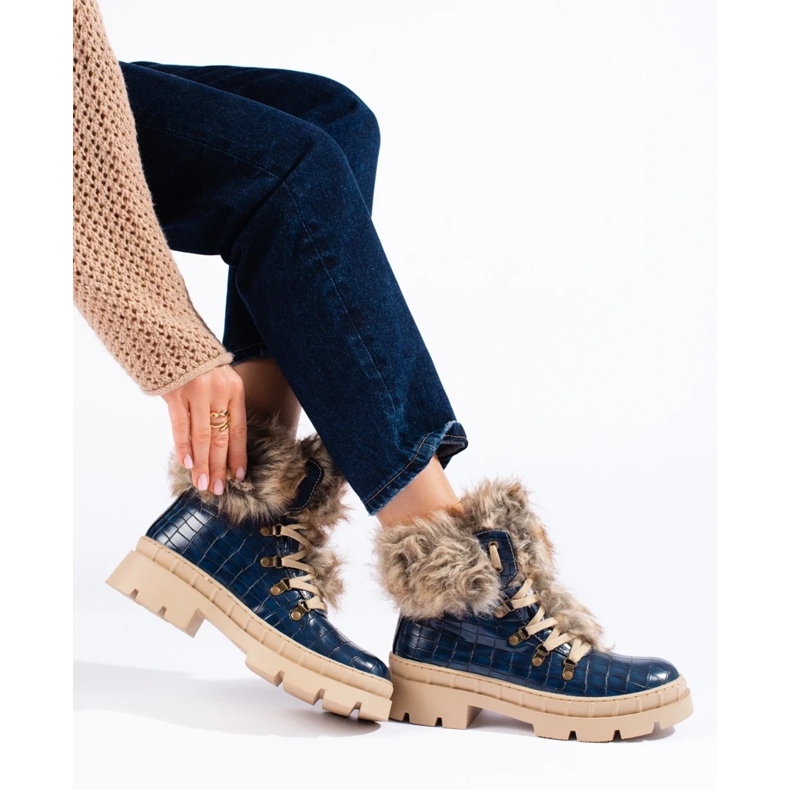 Goodin Botas femininas azuis com pele azul 1