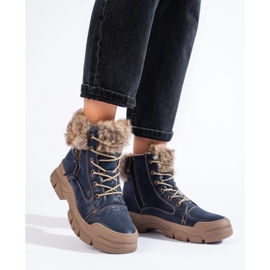 Botas de caminhada femininas azuis com pele azul 1