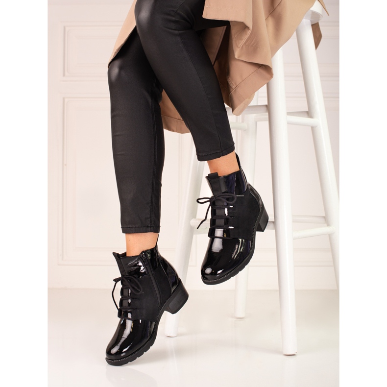 Botas elegantes Shelovet com atacadores para mulher preto 2