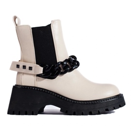Botas Chelsea de mulher com corrente bege 2