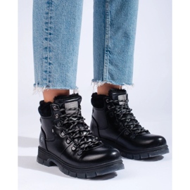 Botas de caminhada shelovet pretas de couro ecológico preto 2